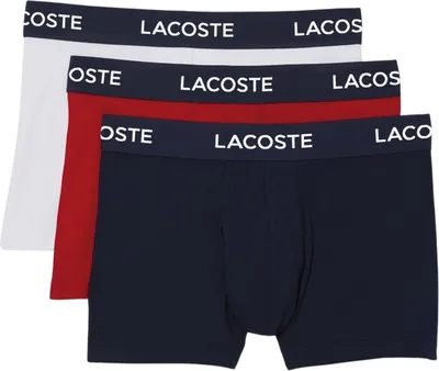 Produktbild von Lacoste 3er Pack Unterhosen Baumwolle Stretch Ultra Comfortable Trunk Weiss Rot Dunkelblau