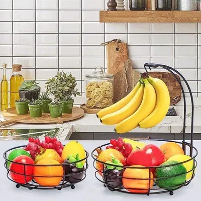 Produktbild von Famanu Obstkorb 2-etagig mit Bananenhalter - modernes und praktisches Design