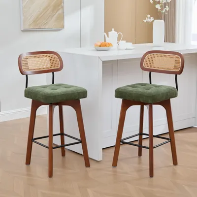 Produktbild von STILVORA Barhocker im 2er-Set, Küchenhocker mit Rückenlehne, Frühstücksbarhocker mit Rattan-Rückenlehne, Barstuhl mit gepolsterter Sitzfläche