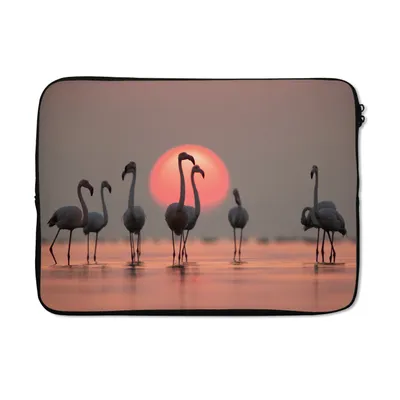 Produktbild von MuchoWow® Laptop Hülle 14 ZollVogel - Flamingo - Sonnenuntergang - Rosa Laptoptasche - Laptoptasche - Stoßsicher - Schutzhaube