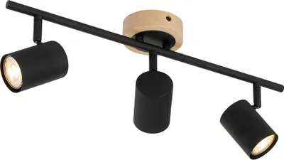 Produktbild von QAZQA - Modern Moderner Spot I Spotlight I Deckenspot I Deckenstrahler I Strahler I Lampe I Leuchte in Schwarz mit 3-flammig Spotbalken-flammigem, kippbarem Holz - Jeana I Wohnzimmer I Schlafzimmer -
