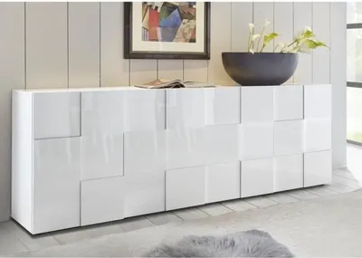 Image de Buffet - MILANO - 4 portes - Blanc laqué brillant - 241 x 42 x 84 cm