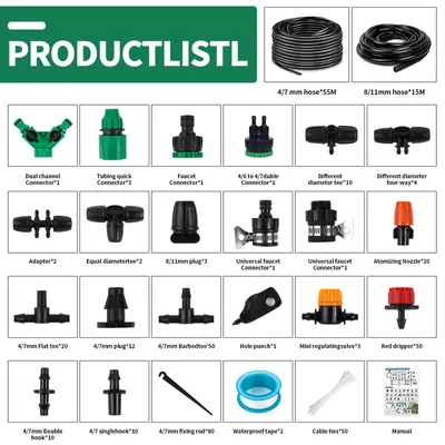 Image de Système d'irrigation de 70 mètres, kit de micro-irrigation goutte à goutte, pour plantes