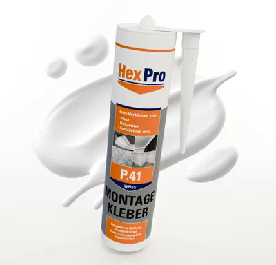 Produktbild von HexPro Dispersions Montagekleber stark (9 Kartuschen P41) Profi Klebstoff Innen Außen - überstreichbar wasserfest ideal für leichte Materialien Polystyrol Styropor uvm.