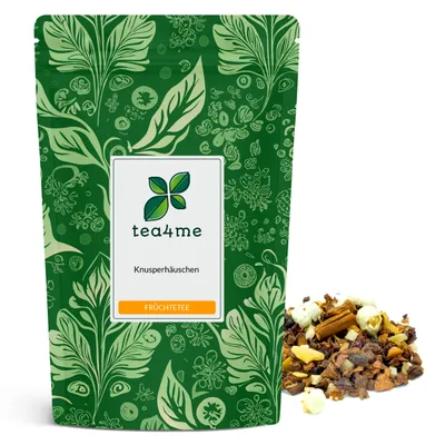 Produktbild von tea4me Knusperhäuschen Früchtetee mit Popcorn und Mandel
