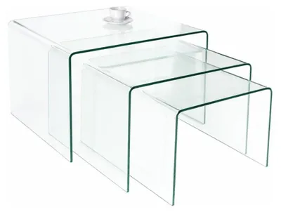 Immagine prodotto di Set di 3 tavolini impilabili HOLOW – Tavolini design in vetro temperato