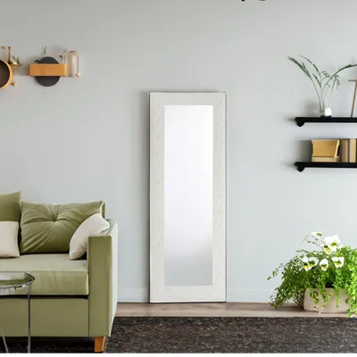 Immagine prodotto di MO.WA Specchio da parete moderno 50x145  Italy, Specchiera Bianco Shabby, Specchio lungo da parete, Specchiera da muro cornice legno