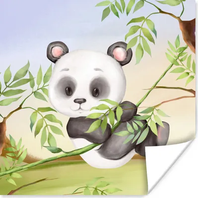 Produktbild von MuchoWow® Poster Dschungel - Panda - Rebe 50x50 cm - Wohnzimmerdekoration