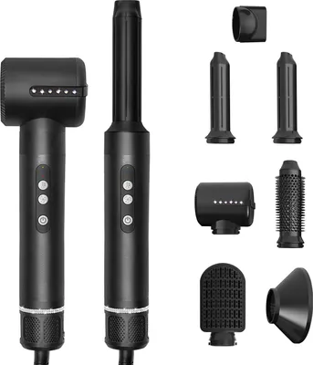 Produktbild von AIORBER Multifunktionaler 7-in-1-Heißluftkamm, Automatischer Lockenstab, Föhnkamm, Glättungskamm, Eine breite Palette von Zubehör, Schwarz