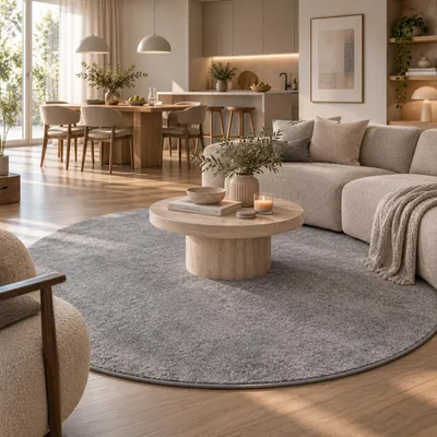 Produktbild von Hochflor Velours Teppich Mona Grau Rund, Größe:133 cm Rund