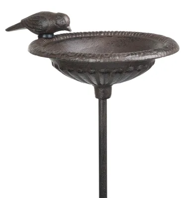 Image de Moritz Vogeltränke en fonte, 92 cm - Broche de jardin avec pique à terre, finition antique marron - Bol rond pour bain d'oiseaux, idéal pour le jardin, les massifs de fleurs, résistant aux intempéries