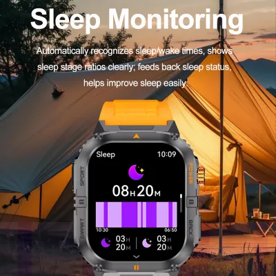 Produktbild von Intelligente Sportuhr mit Fitness-Tracker, LED-Taschenlampe, 2,0-Zoll-Bildschirm, über 100 Sportmodi, BT-Anruffunktion, orange
