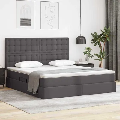 Image de Lit exclusif avec rangement et éclairage LED, gris, 160 x 200 cm, revêtement en similicuir