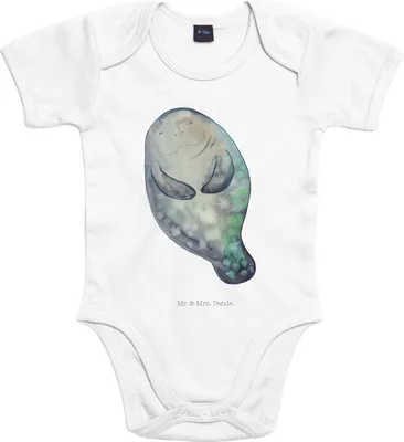 Produktbild von Mr. & Mrs. Panda Strampler Baby Seekuh Happy 12. - 18. Monat - Heather Grey - Geschenk, Liebeskummer, Babybody kurzarm, Meer, Neustart, Respekt, Freundin, overall