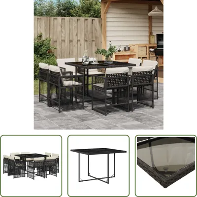 Produktbild von The Living Store 9-tlg. Garten-Essgruppe mit Kissen Schwarz Poly Rattan