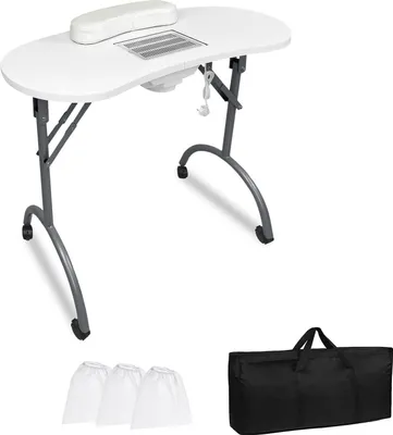 Produktbild von YARDIN Stolik do paznokci z odsysaniem, składany stolik do manicure z odkurzaczem do paznokci, kółkami i poduszką pod nadgarstek, mobilny stolik do manicure do odsysania pyłu w salonie paznokci, 90 x 37 x 77 cm Biały