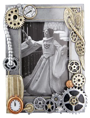 Produktbild von Casablanca Fotorahmen, rechteckig, "Steampunk", Zahnradmotiv, Kunstharz, silberfarben, , L. 2,5 cm, B. 15,5 cm, H. 20 cm 37475