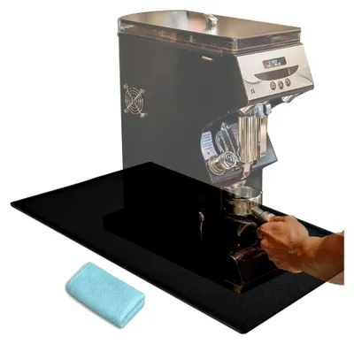 Produktbild von Kaffeepad-Unterlage 47,5 x 29,7 cm, rutschfeste Silikonmatte, Abtropfmatte für Geschirr, schwarze Silikonmatte für Kaffeemaschinen mit Tuch, saugfähige Abtropfmatte