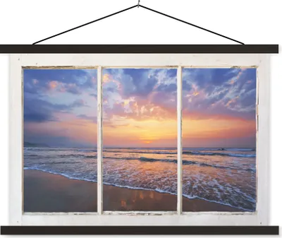 Produktbild von MuchoWow® Textilposter Aussicht - Meer - Strand 120x80 cm mit schwarzem Rahmen - Wanddeko