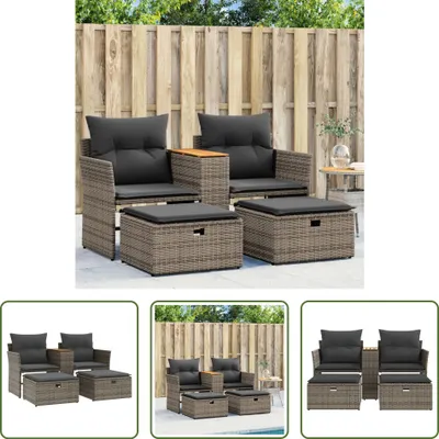 Immagine prodotto di The Living Store divano da giardino a 2 posti con sgabelli in poly rattan grigio