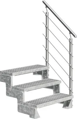 Produktbild von Aussentreppe Pertura Tallis mit Prova Geländer 3 Steigungen 80 cm Gitterrost