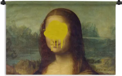 Produktbild von MuchoWow® Wandteppich Wandbehang Mona Lisa - Leonardo da Vinci - Gelb 120x80 cm Tapisserie Dekoration Wandtuch - Wanddekorationen - Wandtücher