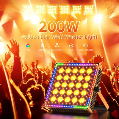 Immagine prodotto di Set di 4 faretti "wallwasher" - Effetto luce per palco DMX - 200 W - RGB - 25 LED - Spina EU - Colore nero
