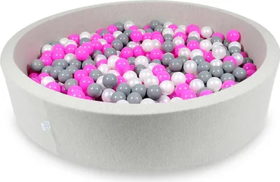 Produktbild von Trockenbecken 130x30cm hellgrau mit 600 Bällen: Pink, Perlmutt, Grau