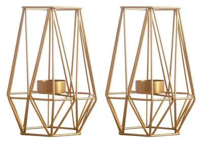 Immagine prodotto di Portacandele in metallo, design geometrico, color oro, set da 2, 18 cm