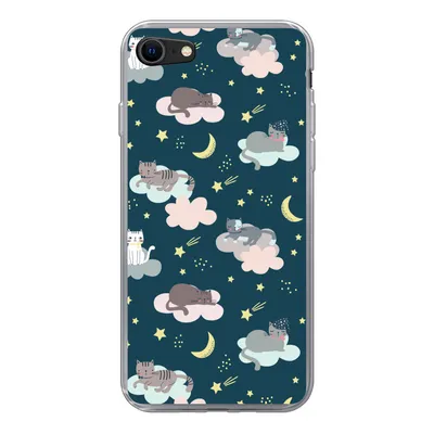 Produktbild von MuchoWow® Handyhülle Schutzhülle Hülle für iPhone SE 2022 Muster - Katze - Mond - Jungen - Mädchen - Kinder - Kind Silikon Softcase Handy Hülle - Schutzhülle