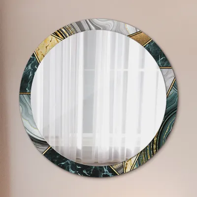 Produktbild von Ø100cm Spiegel - Glasrahmen mit Aufdruck - Wandspiegel Schlafzimmer - marmor achat und gold