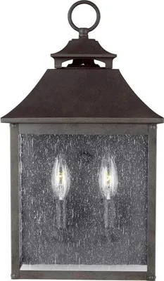 Produktbild von Außenwandlampe Edelstahl Glas H: 43,2 cm IP44 Schwarz antik 2-flammig Rustikal Außenwandleuchte