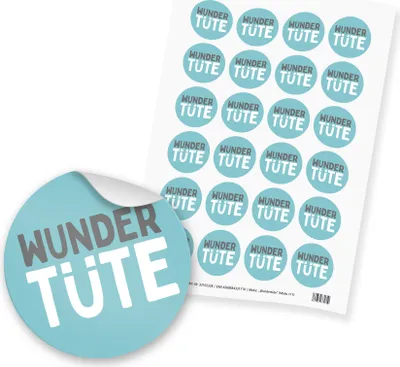 Produktbild von itenga 24x Sticker / Aufkleber Wundertüte (Motiv 117) türkis grau weiß