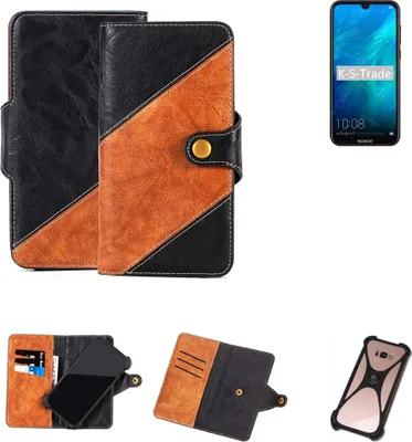 Produktbild von K-S-Trade Handyhülle Schutzhülle Bookstyle Case Wallet-Case kompatibel mit Huawei Honor Play 8 Handy Cover Bumper Klapphülle schwarz hellbraun 1x