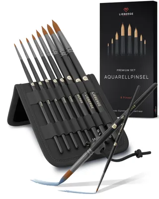Produktbild von LIEBERGE Premium Aquarellpinsel – 8 Pinsel aus hochwertigem Synthetik-Zobelhaar – Aquarellpinsel Set ohne Haarverlust beim Malen | Watercolor Brush
