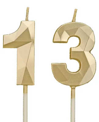 Productafbeelding van Set van 2 Gouden Cijfer 13 Verjaardagskaarsen voor Taartdecoratie
