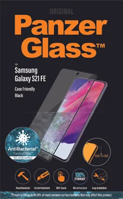 Produktbild von Panzerglass E2E Antibakteriální mikrotrhlé sklo pro Samsung Galaxy S21 Fe - s černým rámečkem