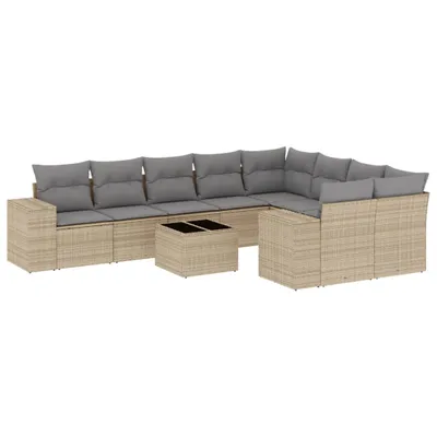 Produktbild von vidaXL 10-tlg. Garten-Sofagarnitur mit Kissen Beige Poly Rattan