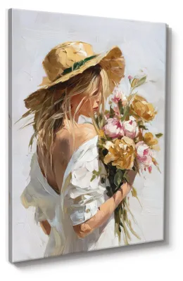 Zdjęcie produktu dla STYLER Obraz na płótnie 70x100 cm Spring Bouquet ręcznie uszlachetniany elegancka dekoracja ścienna do salonu sypialni biura