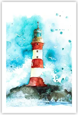 Produktbild von Poster - Poster ohne Rahmen - Leuchtturm Wasser Illustration Welle - 61x91,5 cm - Wand Bild - Wanddeko - Wandbilder - Kunstposter - Wandposter - Bilder - Kunstdruck - Wandbild - P2XPA61x91-2939