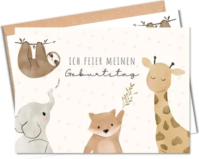 Produktbild von MeinBaby123® 10 Einladungskarten Kindergeburtstag inkl. Umschläge | Süße Tiere