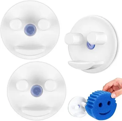 Produktbild von Famanu Sponshalter für die Küche mit Saugnapf, Set von 3, ohne Bohren, Kunststoff