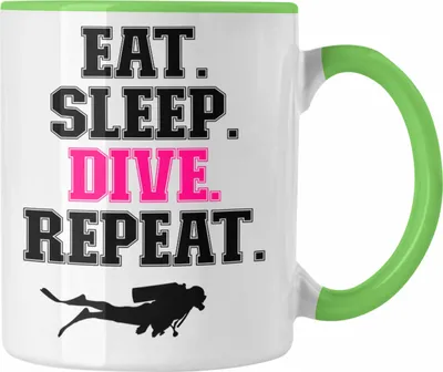 Produktbild von Trendation - Taucher Tasse Geschenk Kaffeetasse Tauchen Geschenkidee Männer Eat Sleep Tauchen Grafik Tauchlehrer Tauchsportler Becher (Grün)