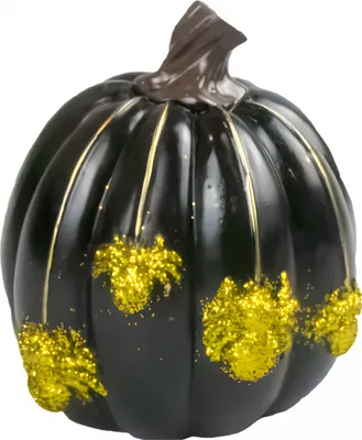 Produktbild von Schwarzer Halloween Kürbis mit Glitzer Spinnen 9,5cm