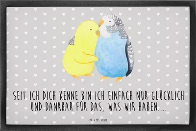 Produktbild von Mr. & Mrs. Panda fußmatte Wellensittich Liebe 40 x 60 cm - Grau Pastell - Geschenk, Freundin, Bodenvorleger, Schmutzmatte, Dankbar, Haustürmatte, Vögel, Schmutzfänger