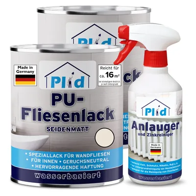 Produktbild von Plid PolyurethanFliesenlack Cremeweiß glänzend 1,5 l mit Anlauger 0,5 l