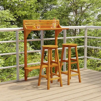 Image de The Living Store Ensemble de bar de balcon 3 pièces Set de bar de balcon en bois massif acacia