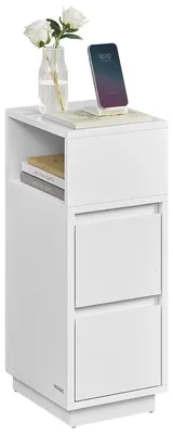 Produktbild von Nachttisch / Nachtkommode - Schmal - 2 Schubladen - Offenes Fach - Modernes Design - Schwarz