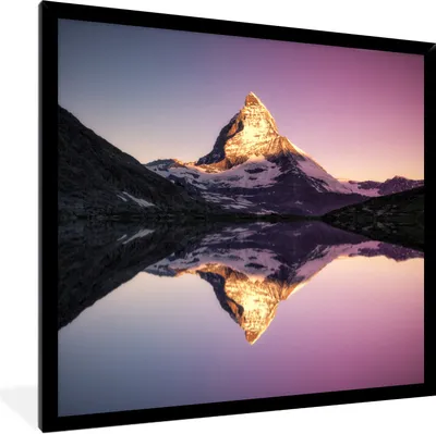 Produktbild von MuchoWow® Gerahmtes Poster Matterhorn bei Sonnenaufgang vom Riffelsee in der Schweiz 40x40 cm - Poster mit Schwarzem Bilderrahmen Wandposter Rahmen Foto Bilder - Mit Rahmen - Wanddekoration Schlafzimmer