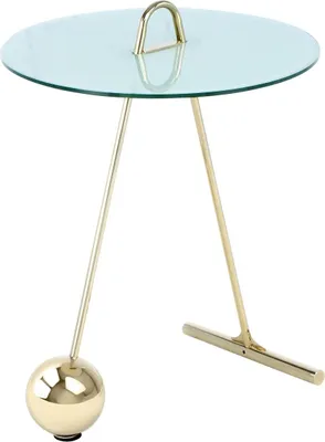 Produktbild von Qiyano Beistelltisch rund toller Standfuß Pendel-Design Edelstahl Glas Marmoroptik tragbar filigran modern Design Wohnzimmer Couch Vorraum Nachttisch Pflanzenständer Höhe: 60 cm Farbe: Gold / Weiß